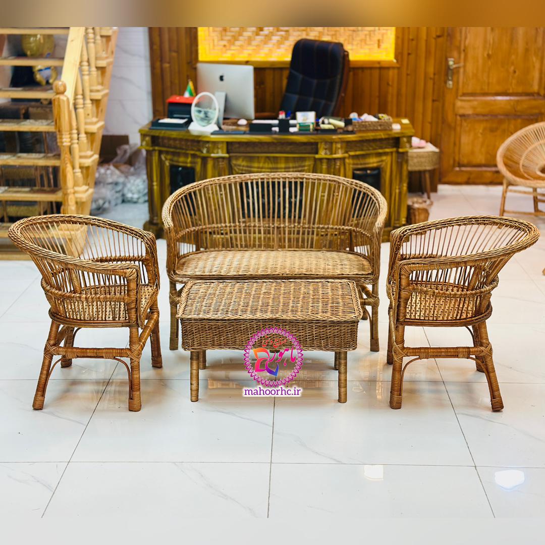 ست چهار نفره میز و صندلی حصیری مدل نرده‌ای