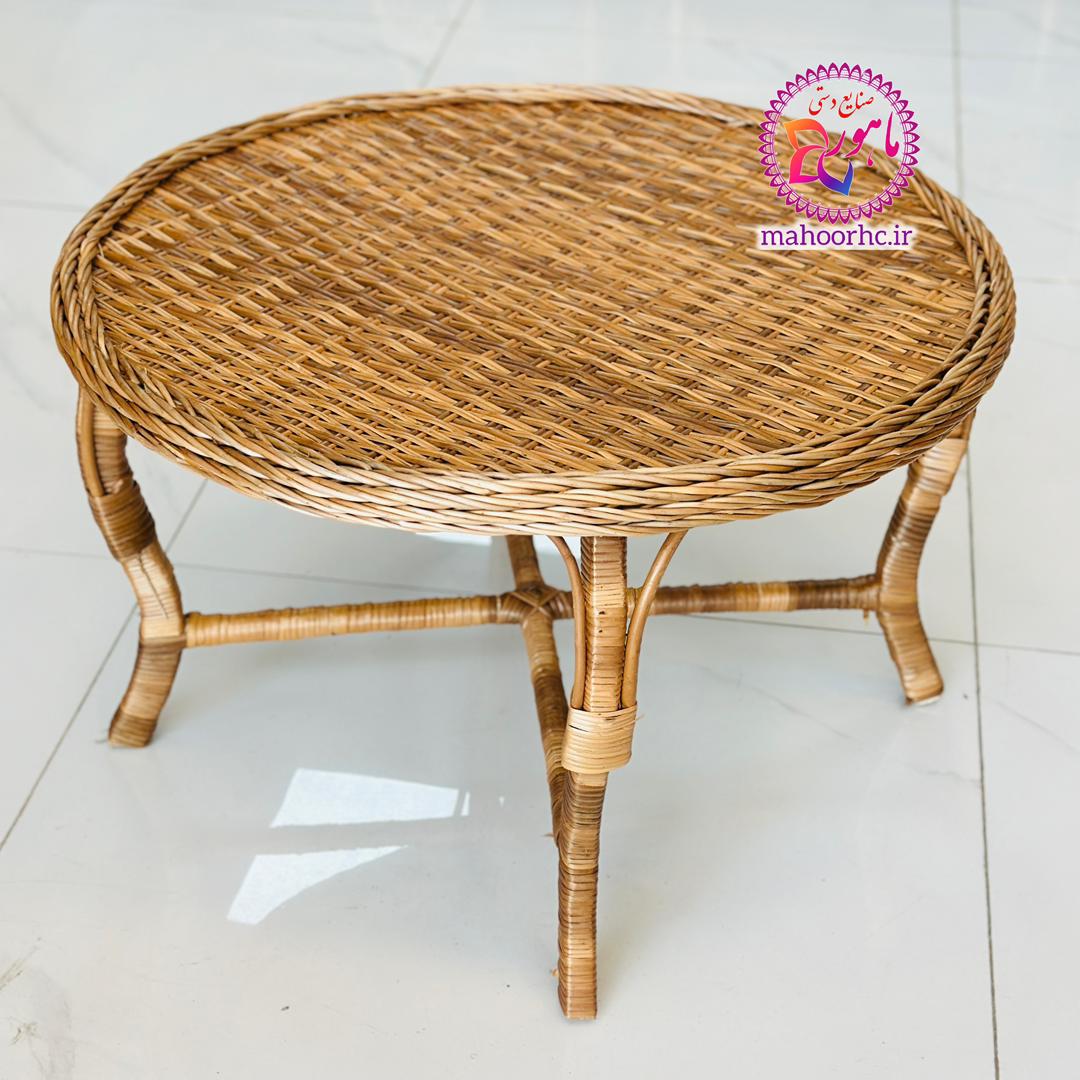 میز جلو مبلی حصیری چوب مروار قطر 70