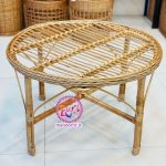 میز حصیری گرد قطر ۷۵ با اسکلت چوبی