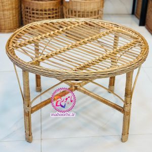 میز حصیری گرد قطر ۷۵ با اسکلت چوبی