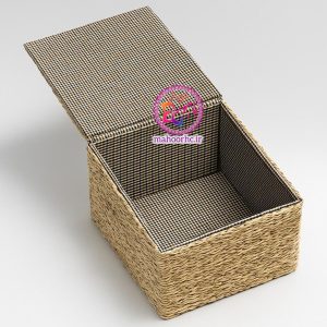 باکس حصیری روشن درب‌دار چوبی با آستر پارچه‌ای