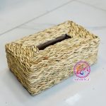 ست سطل و جا دستمالی حصیری چوبی درب‌دار روشن