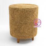 پاف حصیری لوکس استوانه‌ای با اسکلت چوبی