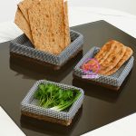 سبد نان و سبزی حصیری سه تکه با آستر پارچه‌ای
