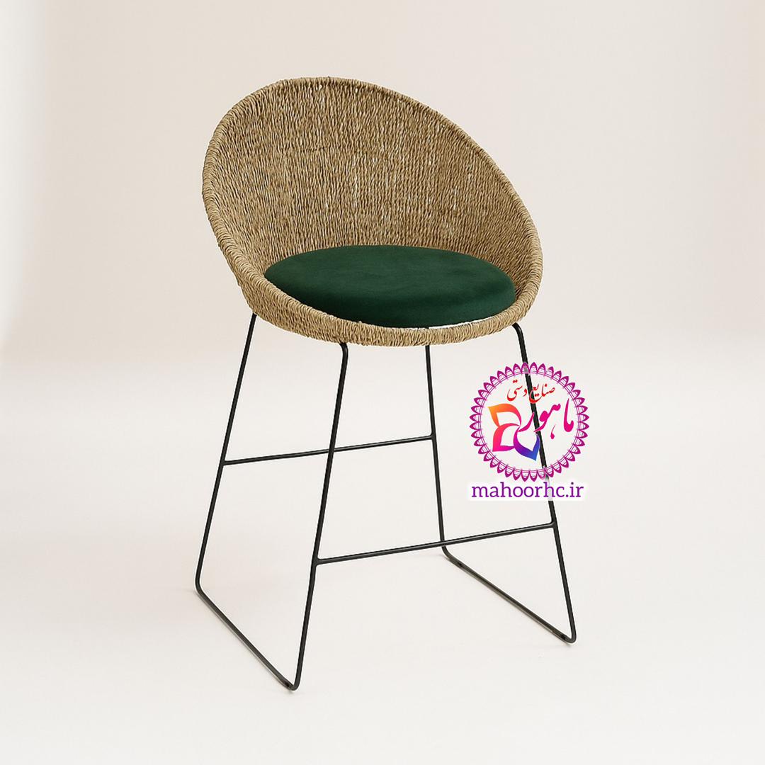 b545c9df-2fd0-4f91-86a1-134961df126a صندلی کانتر حصیری با اسکلت فلزی تشک سبز کله غازی