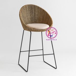 صندلی کانتر حصیری با اسکلت فلزی تشک نسکافه ای