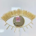 دیوارکوب حصیری مدل چشم سایز ۵۰ | رافیا آیینه دار مژه چوبی