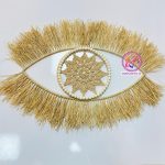 دیوارکوب حصیری مدل چشم سایز ۵۰ | رافیا ماندلابافی با مهره چوبی