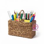 جا قاشقی حصیری دو خانه ایستاده رنگ قهوه ای | نظم‌دهنده آشپزخانه با آستر پارچه‌ای و اسکلت چوبی