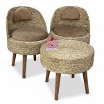 ست دو نفره میز و صندلی حصیری با تشک نسکافه ای