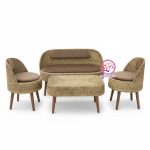 ست میز و صندلی چهار نفره حصیری با تشک نسکافه ای