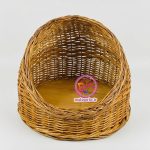 سبد جای خواب گربه حصیری دست‌باف | لانه گربه از چوب مروار با کف تخته‌ای