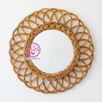 آیینه حصیری مدل خورشیدی | قطر 45 سانتی‌متر | آینه دیواری دست‌بافت چوب مروار