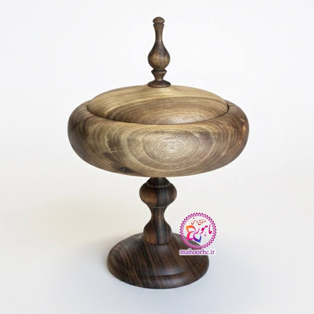 شکلات‌خوری چوبی پایه‌دار گردو | لوکس دست‌ساز A+
