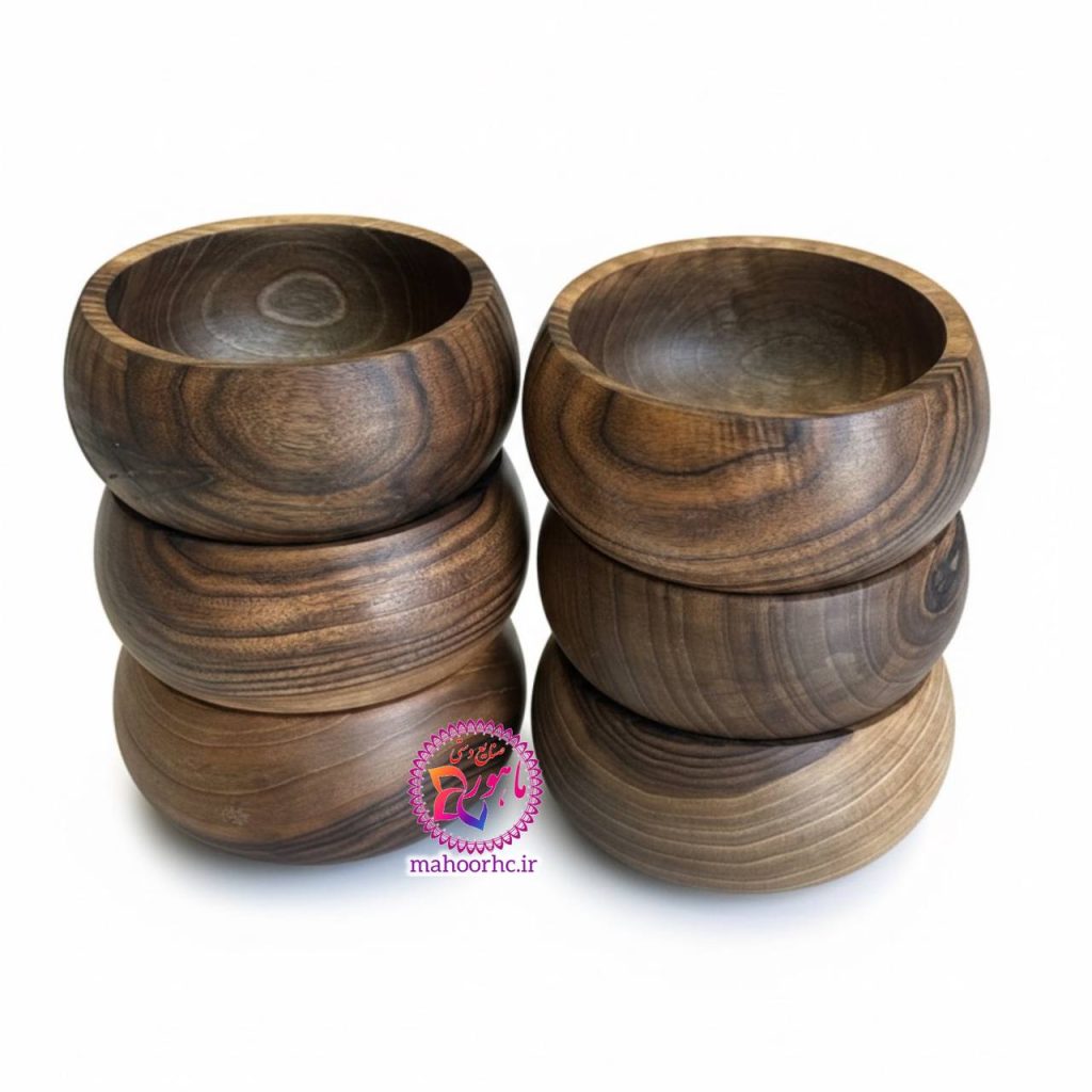 ست ۶ عددی کاسه خمره‌ای چوب گردو | دست‌ساز و قابل شستشو A+