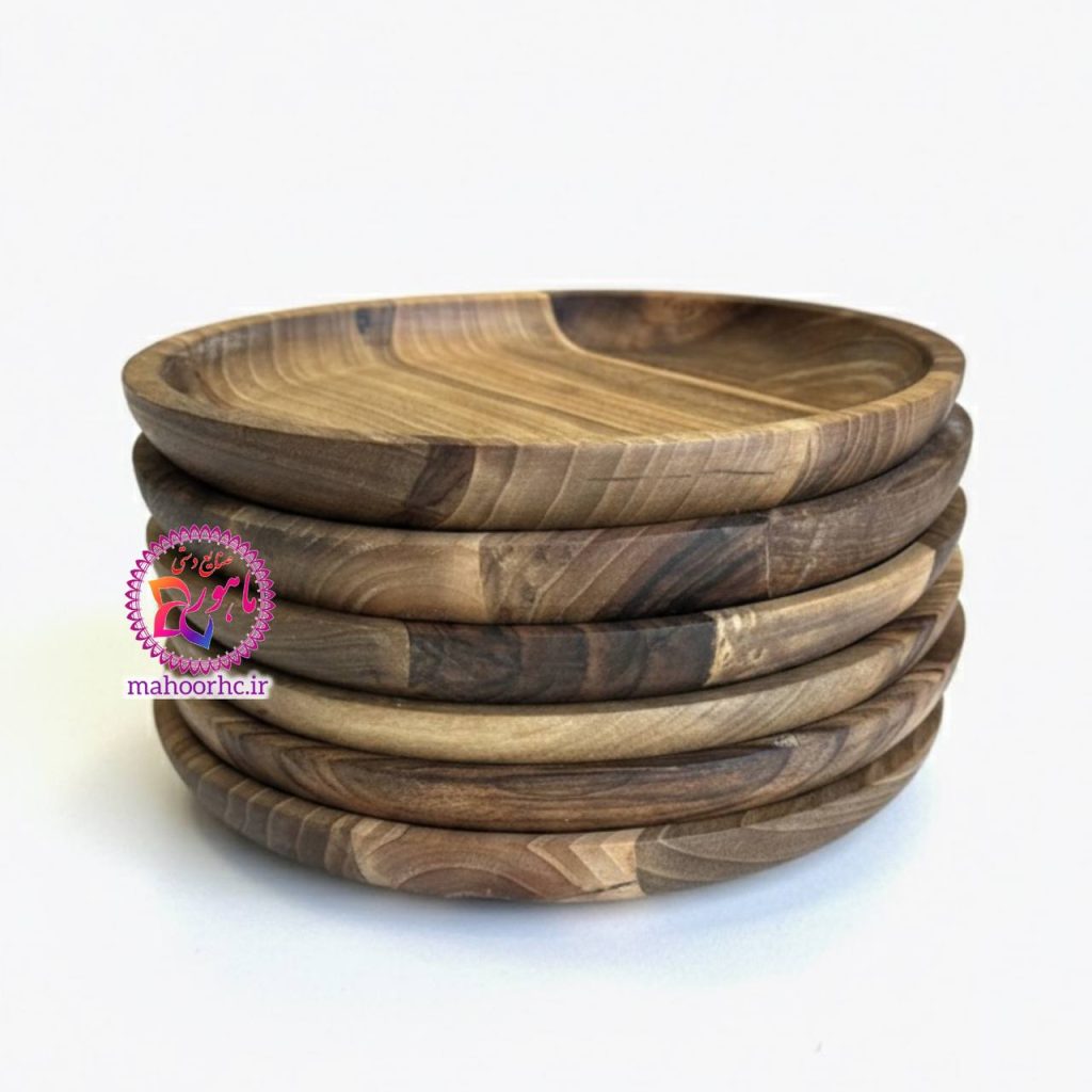 پیش‌دستی میوه‌خوری چوب گردو خراطی شده | ست ۶ عددی لوکس A+